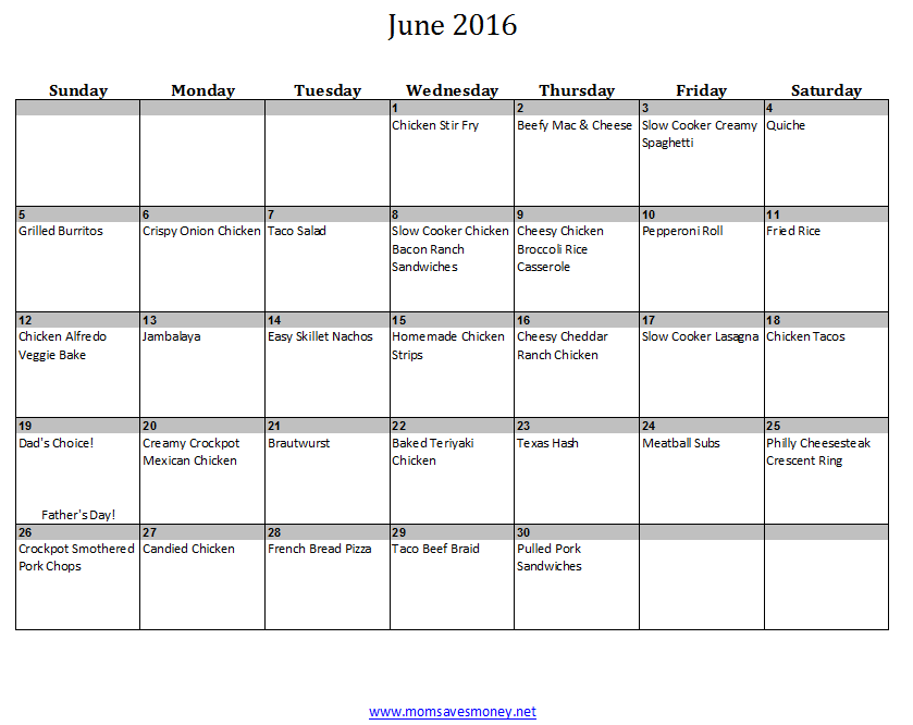 June 2016 Monthly Menu Plan! - Mom Saves Money