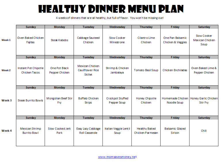 Want to eat healthy? This 4 week menu plan is for you! - Mom Saves Money