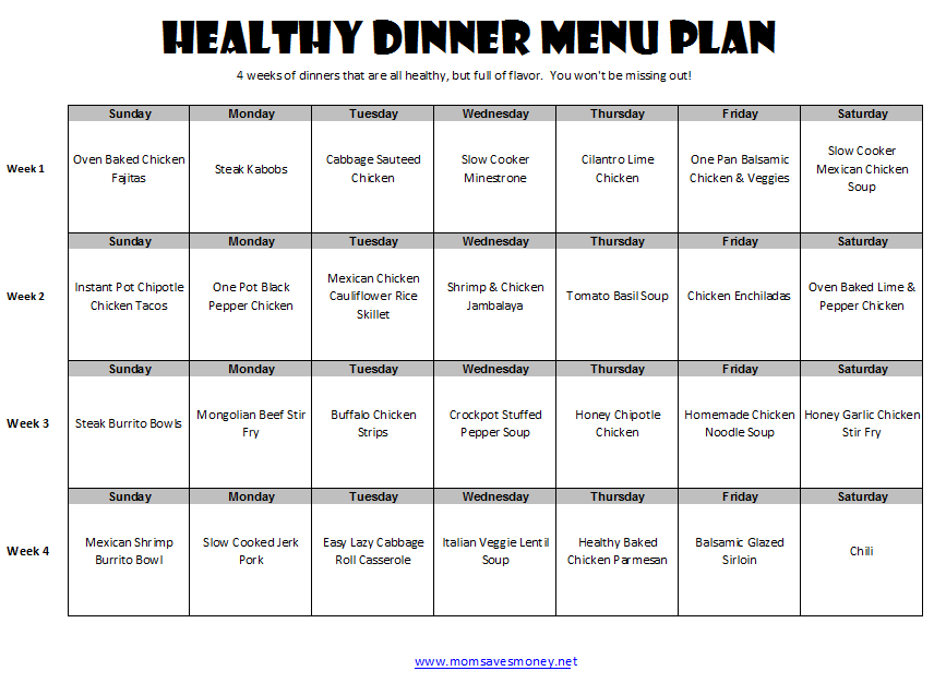 4 Week Healthy Meal Plan