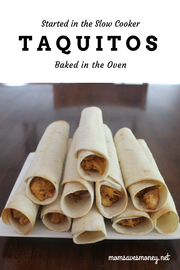 Chicken taquitos started in the slow cooker and then baked in the oven! Easy Mexican style dinner!