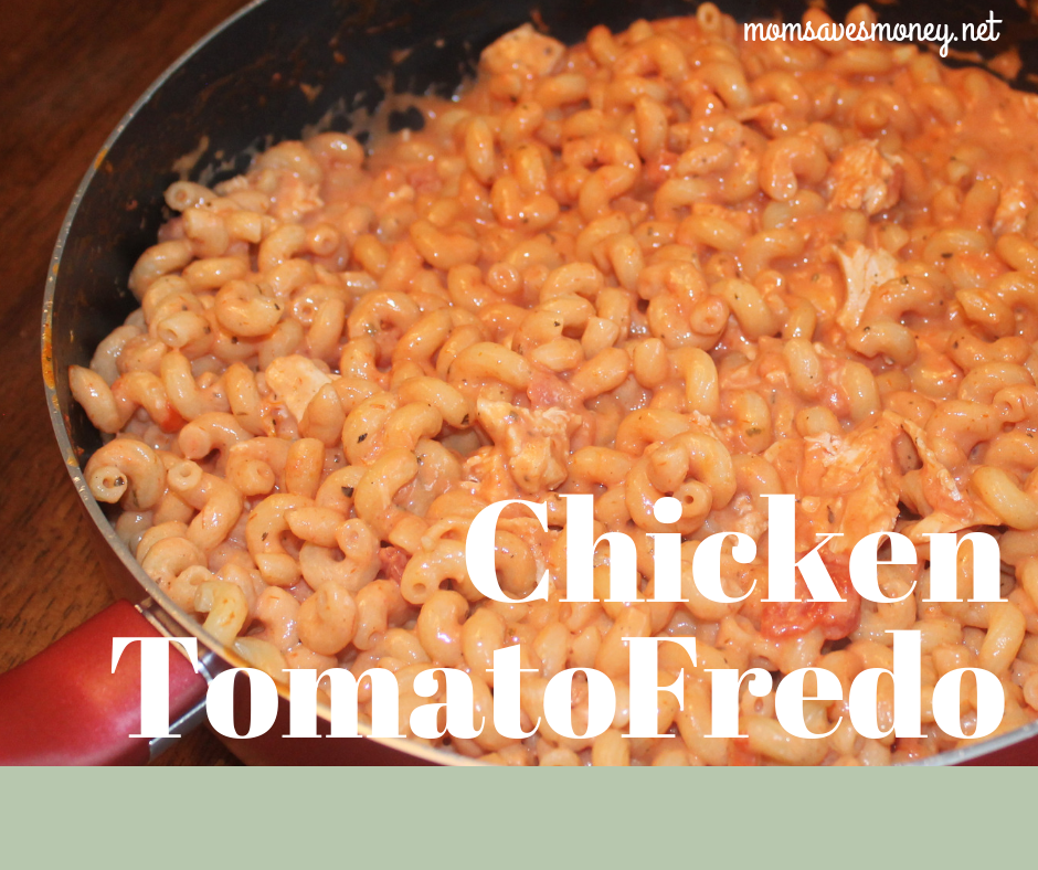 TomatoFredo! It's a funny word maybe, but it's a beautiful blend of alfredo and marinara sauces. Add in some chicken for a complete meal! #italian #pasta #chicken #alfredo #chickenalfredo #simple #easy