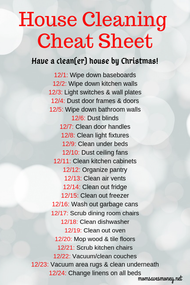 Want a clean(er) house by Christmas? Little by little, day by day, you can get there with this 24 day cleaning chart! #holidays #entertaining #cleaning #home