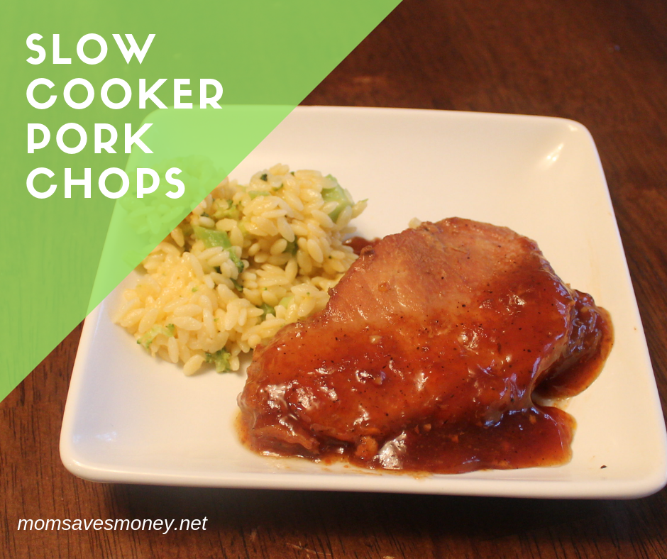 Slow cooker makes pork chops nice and tender. The sauce is simple and flavorful with ketchup, brown sugar, soy sauce, and garlic for an easy dinner! #simple #maindish #familyfavorite #crockpot #porkchops #homemade