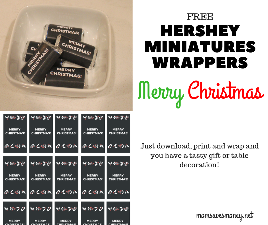 Hershey Miniatures with Christmas wrappers make for a fun (and tasty!) gift or a fun table decoration! Free print to have a fun way to add a custom touch to your holiday. #hershey #hersheyminiatures #merrychristmas #teachergift #homemade #semihomade #chocolate #freeprintable #simple #easy