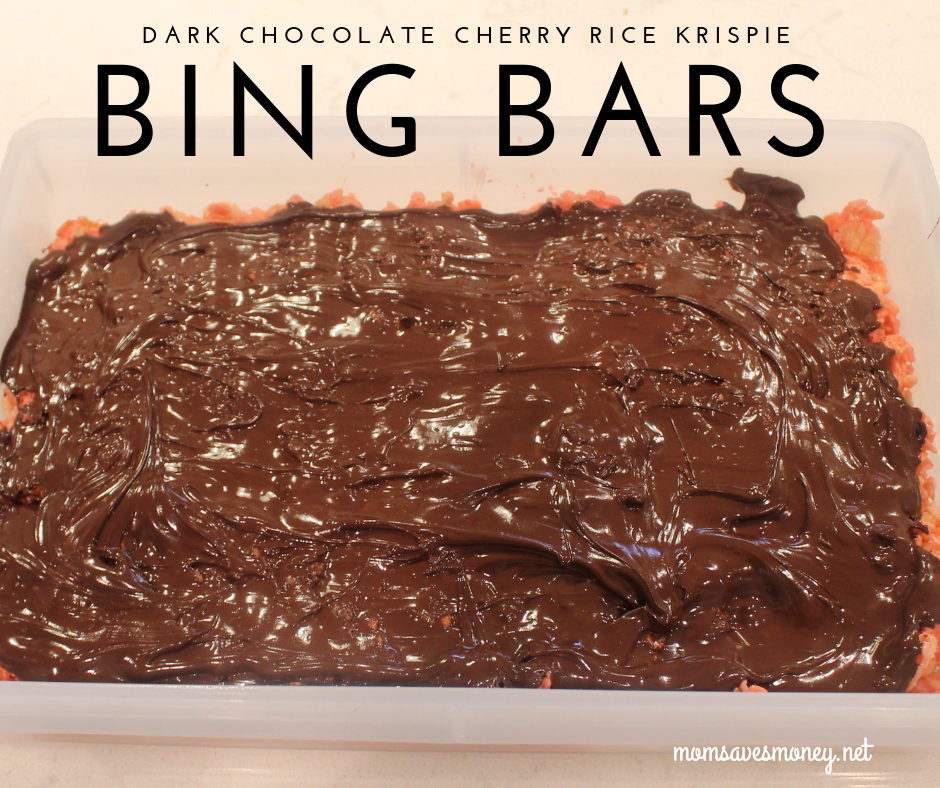 A Cherry Rice Krispie Bar topped with Dark Chocolate