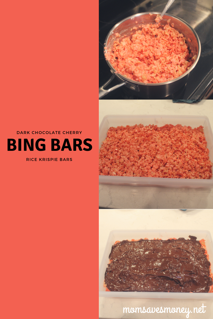 A Cherry Rice Krispie Bar topped with Dark Chocolate