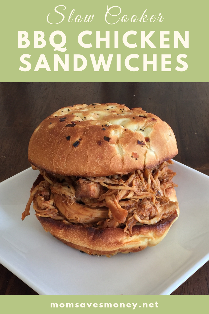 Slow Cooker BBQ Chicken Sandwiches - 2 ingredients! - Mom Saves Money