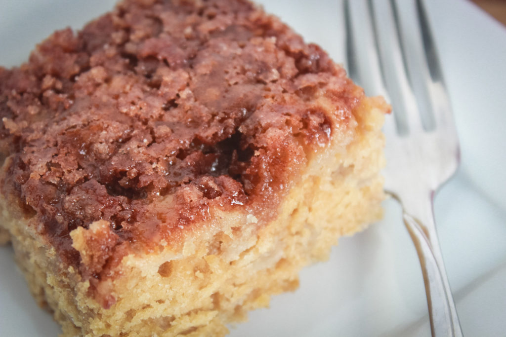 apple cake plated with fork