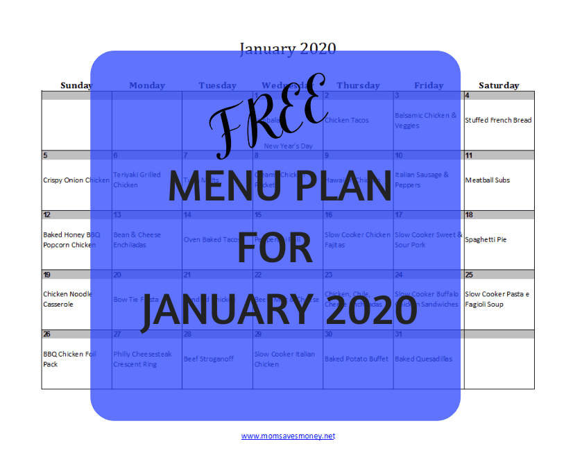 January 2020 Menu Plan - Get The New Year Off On The Right Foot! - Mom ...