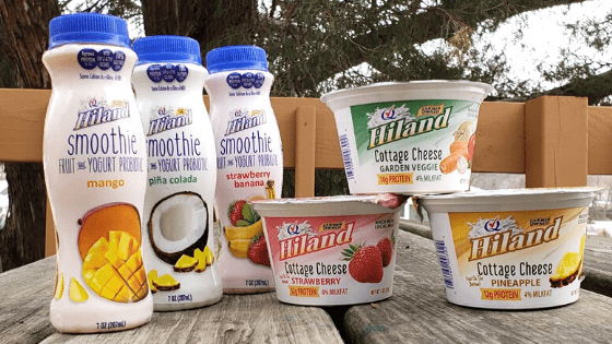 hiland dairy cottage cheese and smoothies on a table