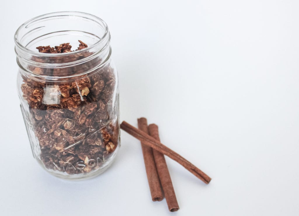 cinnamon maple granola in jar