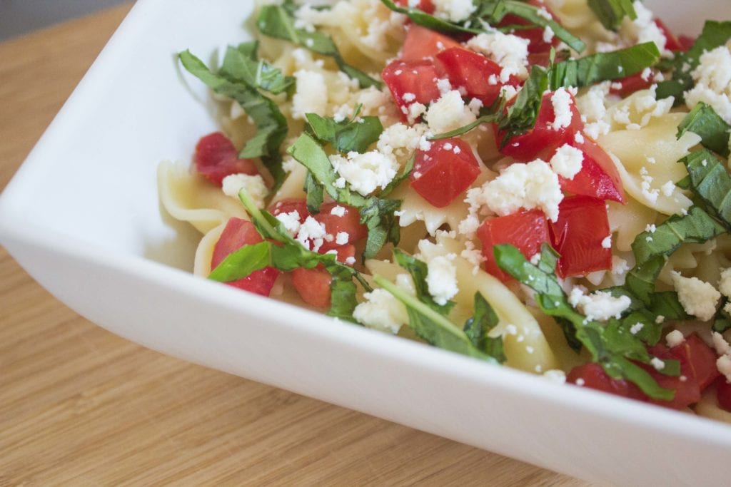 tomato basil pasta in bowl