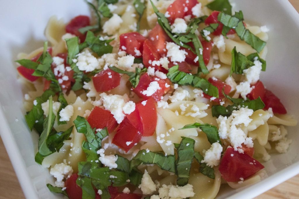 tomato basil pasta in bowl