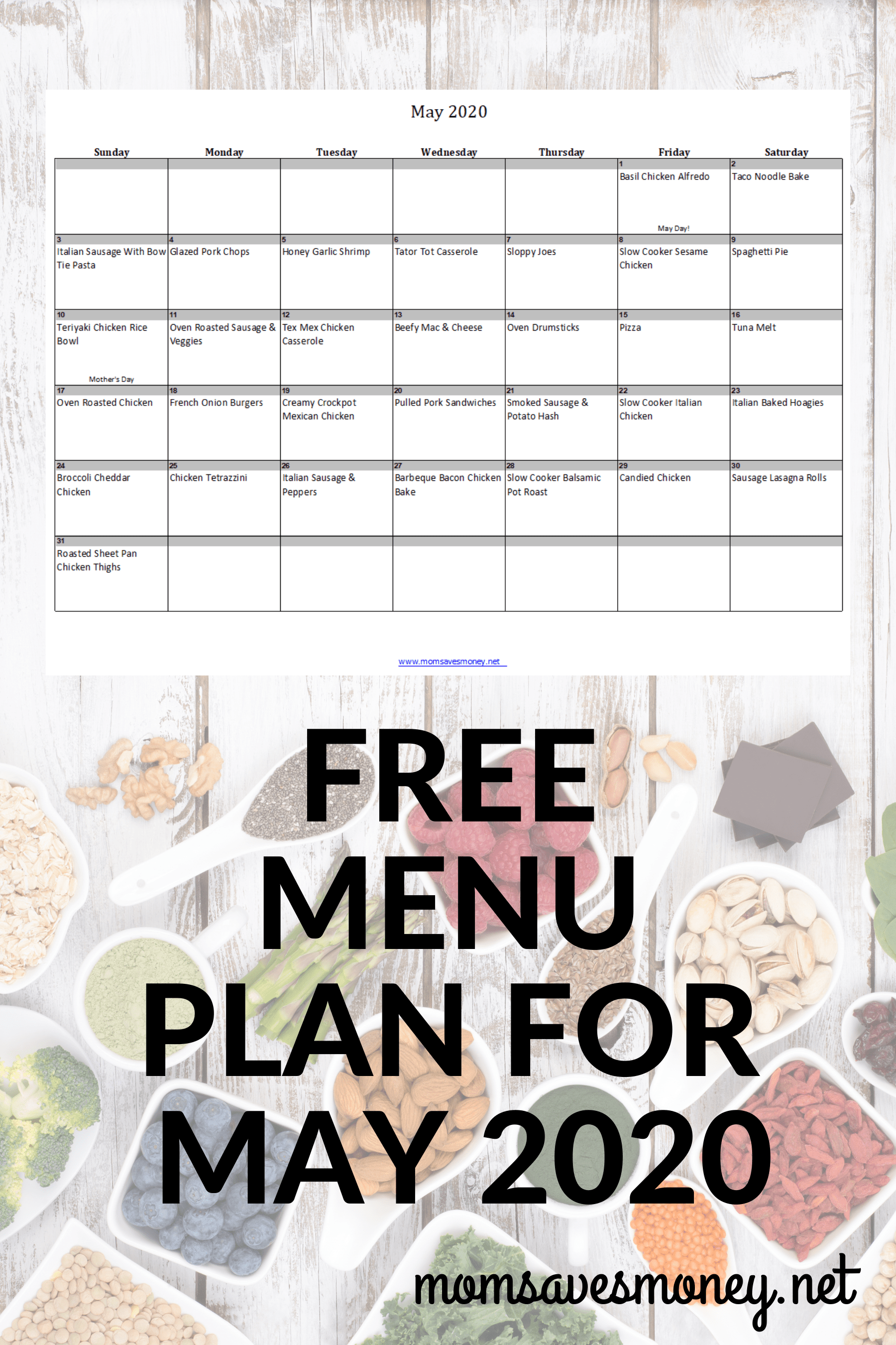 April 2020 meal plan calendar