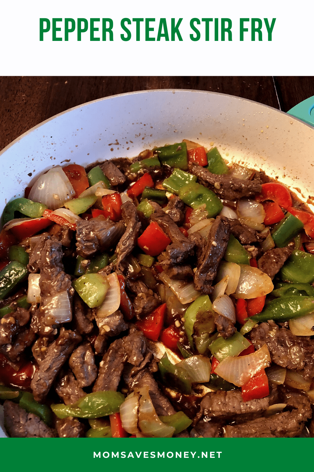 Easy pepper steak stir fry with sirloin steak, peppers, onions, and a homemade stir fry sauce. 
