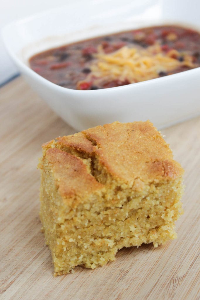 Cornbread with bowl of chili