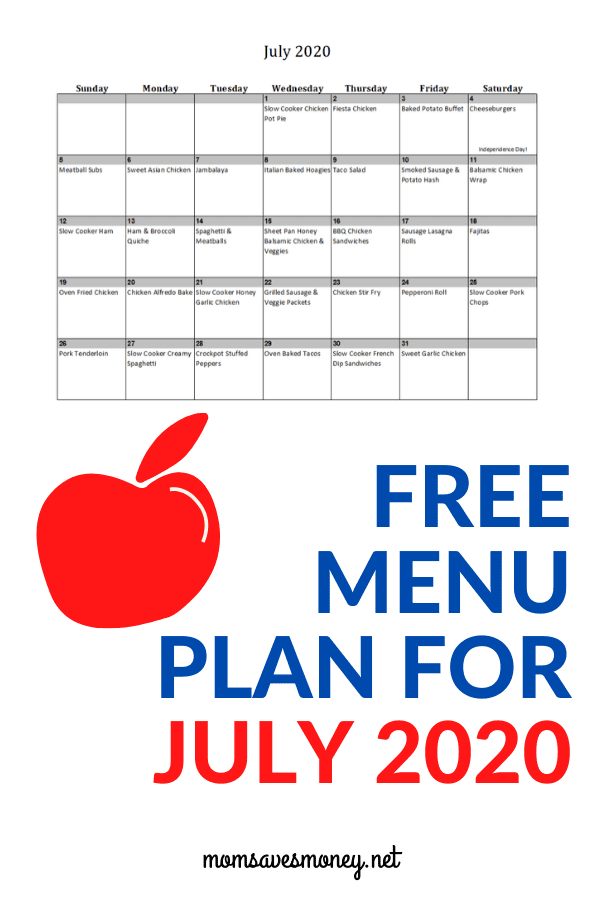 July 2020 Menu Plan