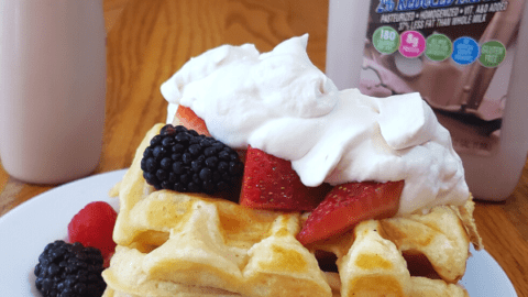 Fluffy Buttermilk Waffles With Fruit Whipped Topping Hiland Dairy Mom Saves Money