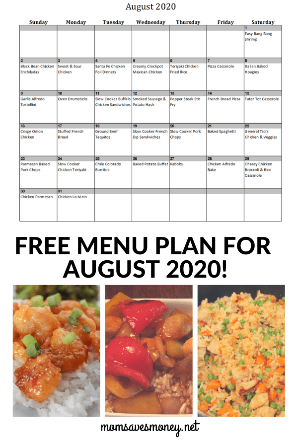 July 2020 Menu Plan