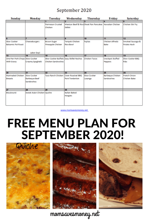 September 2020 Menu Plan