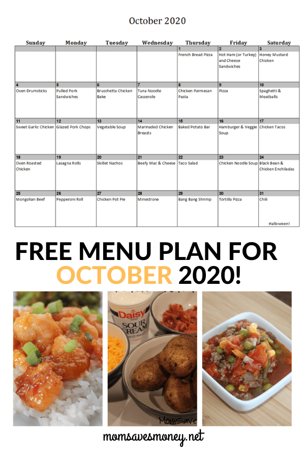 October 2020 Menu Plan