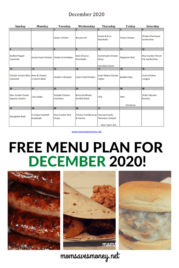 December 2020 Menu Plan