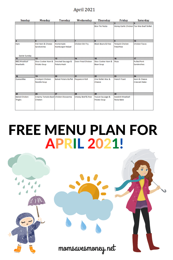 Monthly Menu Plan for March 2021