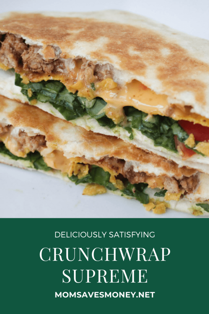 Copycat crunchwrap supreme recipe with 7 ingredients - tortilla shells, taco meat, sour cream, cheese sauce, tostadas, lettuce and tomatoes