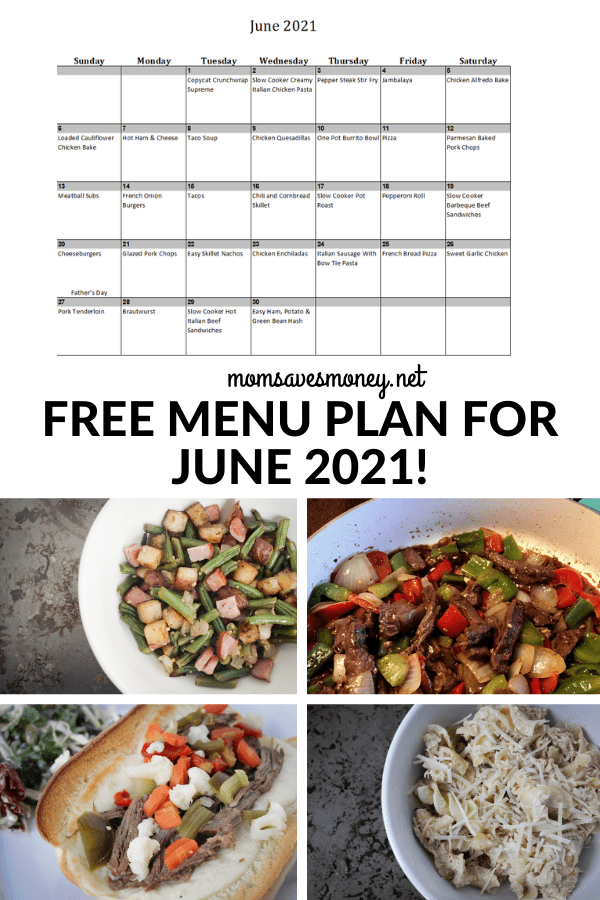Monthly Menu Plan for June 2021
