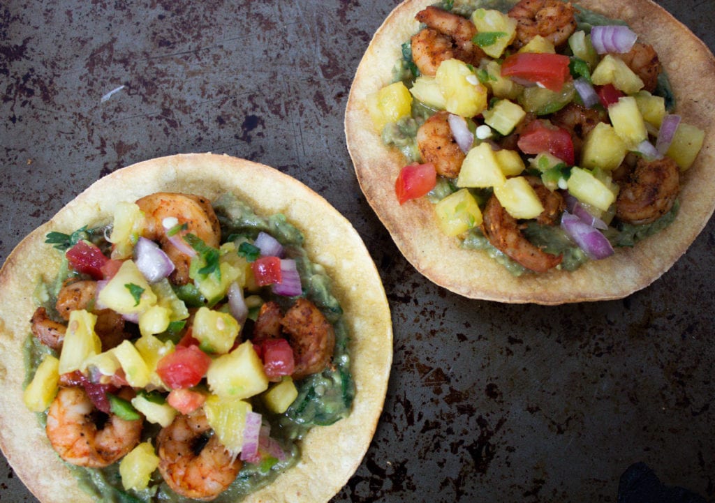 2 Spicy Hawaiian shrimp tostadas 