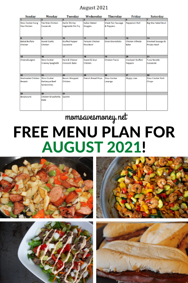 Monthly Menu Plan for August 2021