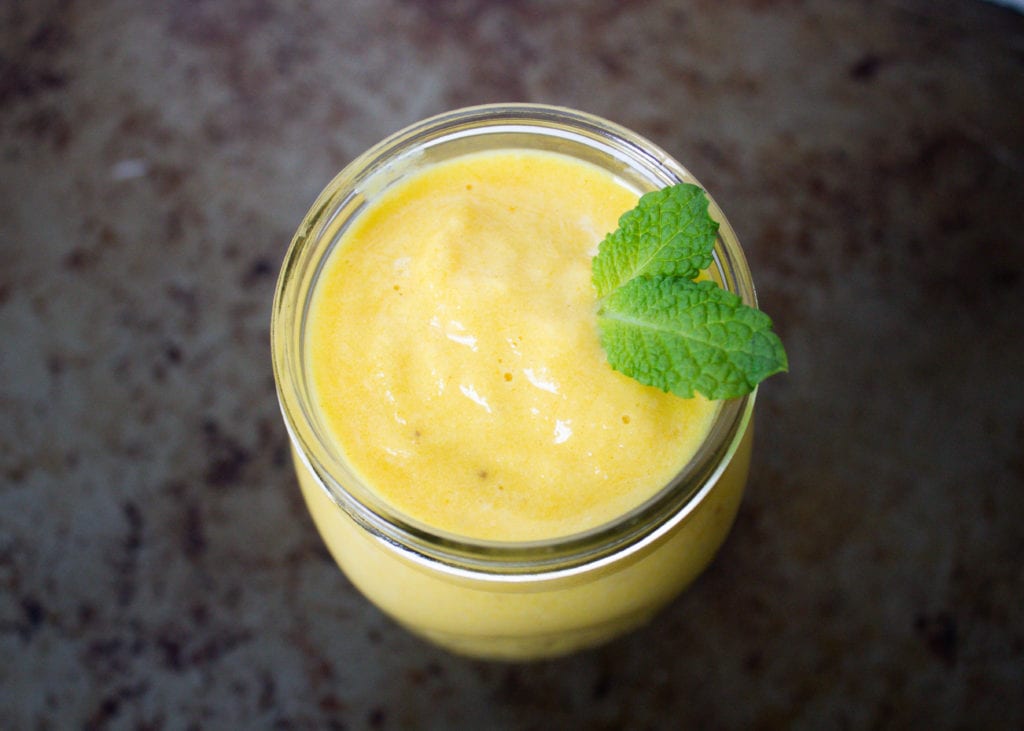 Pineapple, banana, almond milk, turmeric and ginger smoothie