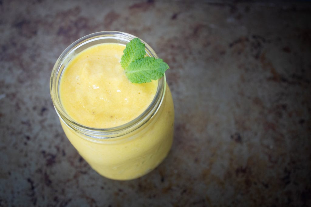 Pineapple, banana, almond milk, turmeric and ginger smoothie