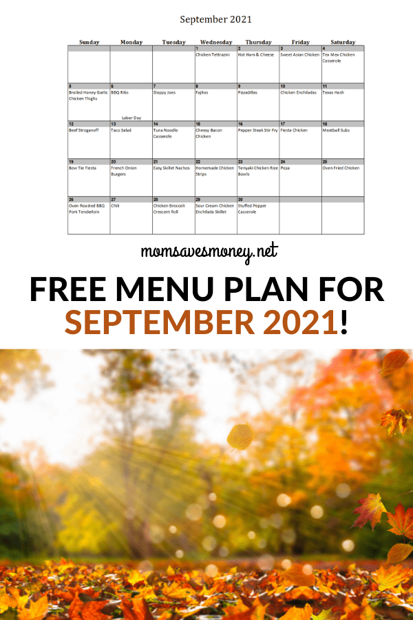 Monthly Menu Plan for September 2021