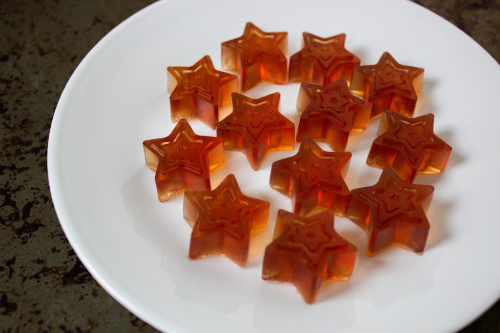 White plate with star-shaped gummy candy