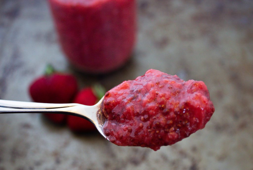 Spoonful of homemade strawberry jam