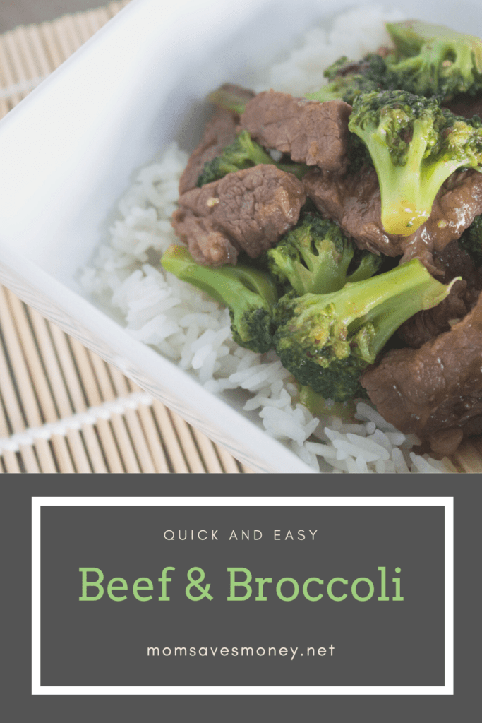 Quick and easy beef and broccoli served over white rice in a bowl