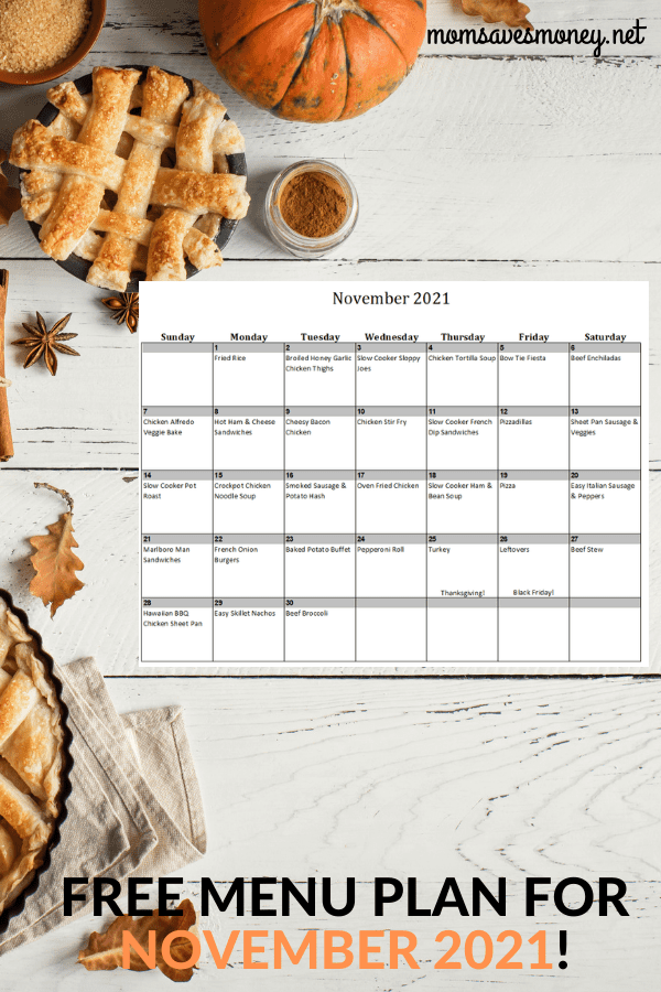 Monthly Menu Plan for November 2021
