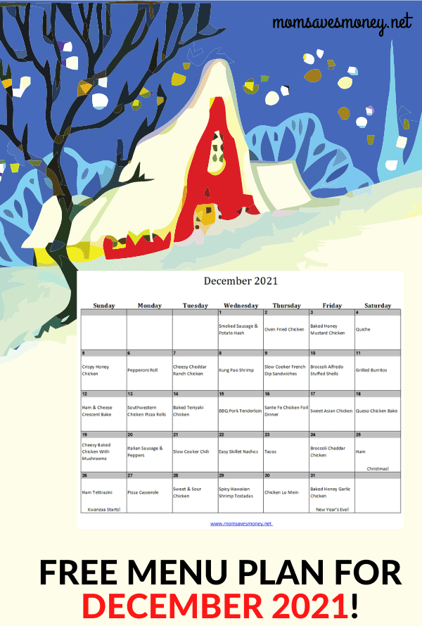 Monthly Menu Plan for December 2021