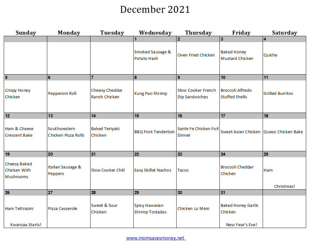 December 2021 Menu Plan - End The Year On A High Note! - Mom Saves Money