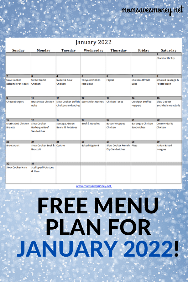Monthly Menu Plan for January 2022