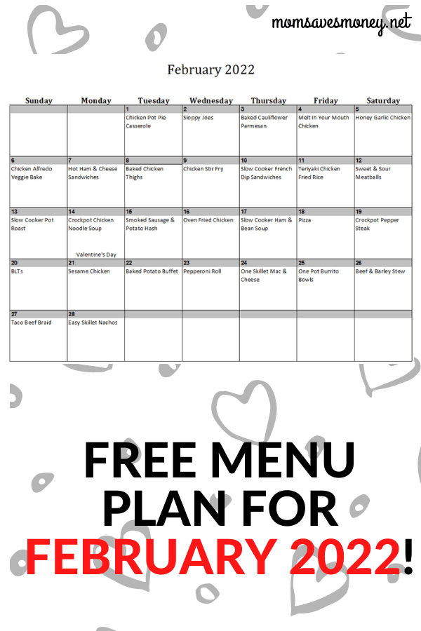 Monthly Menu Plan for February 2022