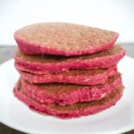 stack of 5 beet pancakes on plate