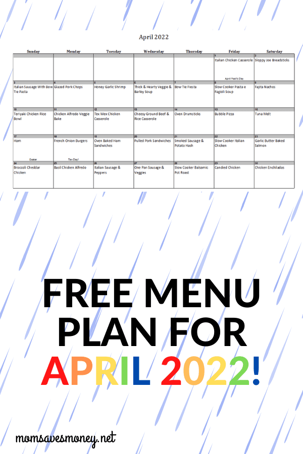 Monthly Menu Plan for March 2022