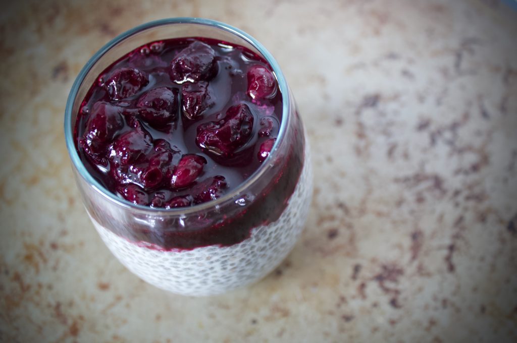 Chia seed pudding with blueberry compote 