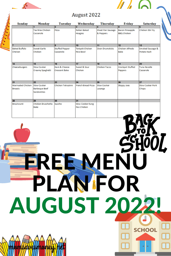 Monthly Menu Plan for July 2022