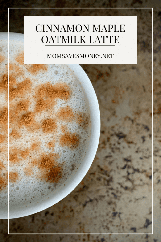 Cinnamon Maple Oatmilk Latte in white mug