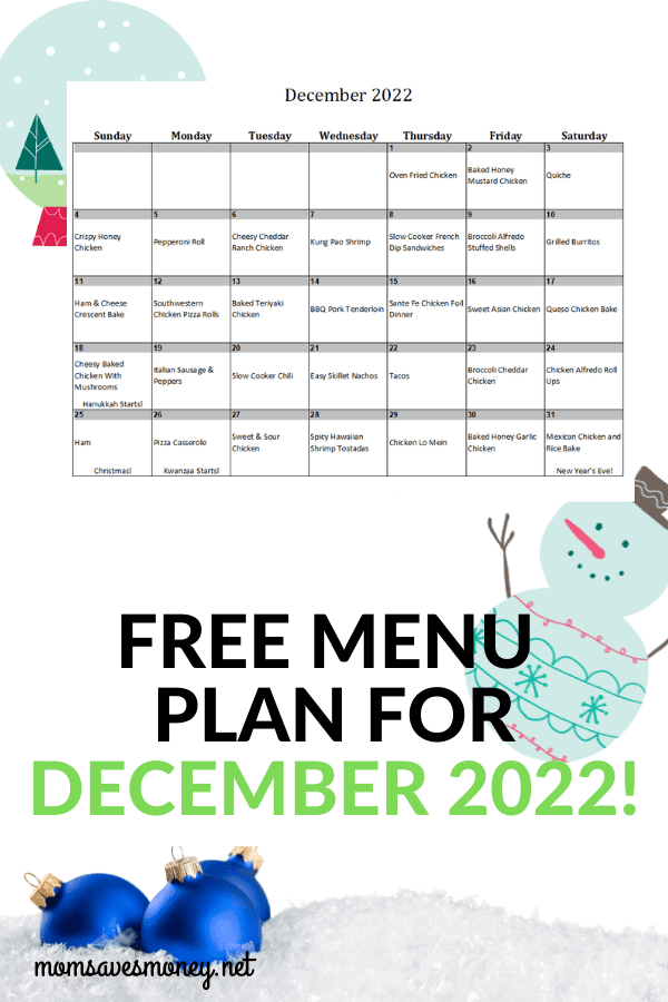 Monthly Menu Plan for November 2022