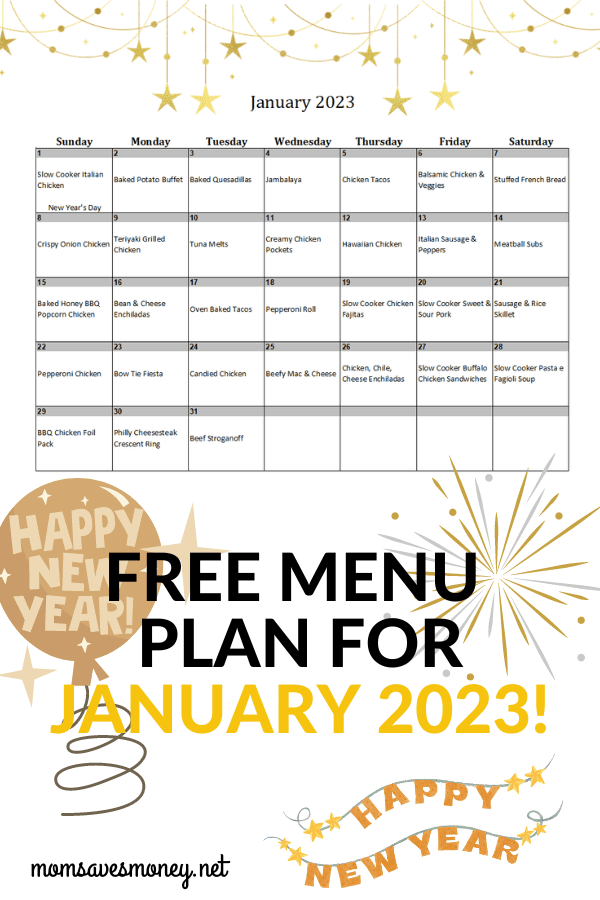Monthly Menu Plan for January 2023