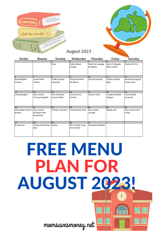 free menu plan for july 2023 with calendar
